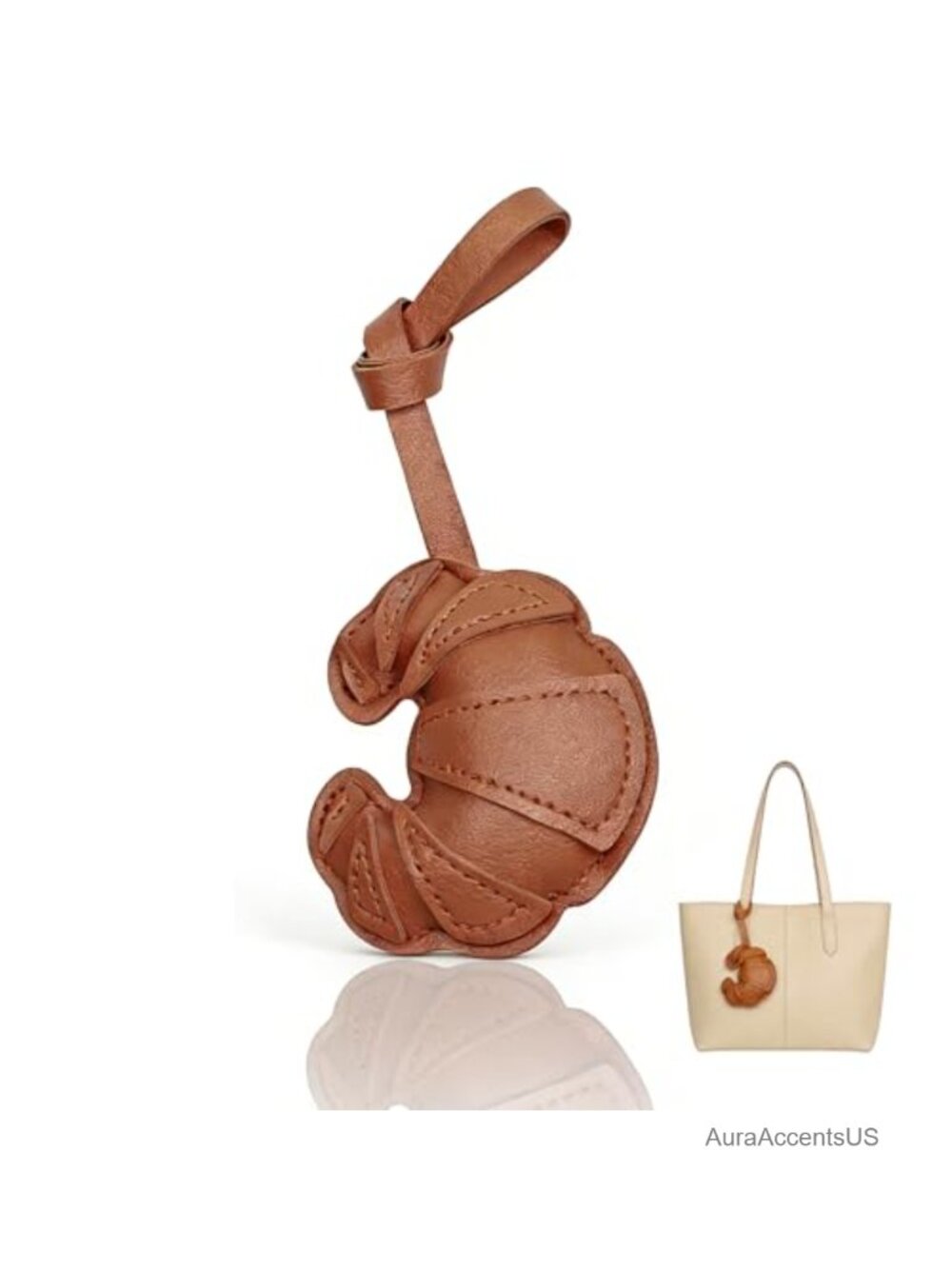 PU Leather Croissant Bag Charm, Cute Bread Shape Purse Keychain Decoration